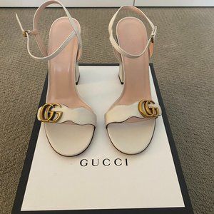 Gucci White Leather Sandals, Size 38.5
